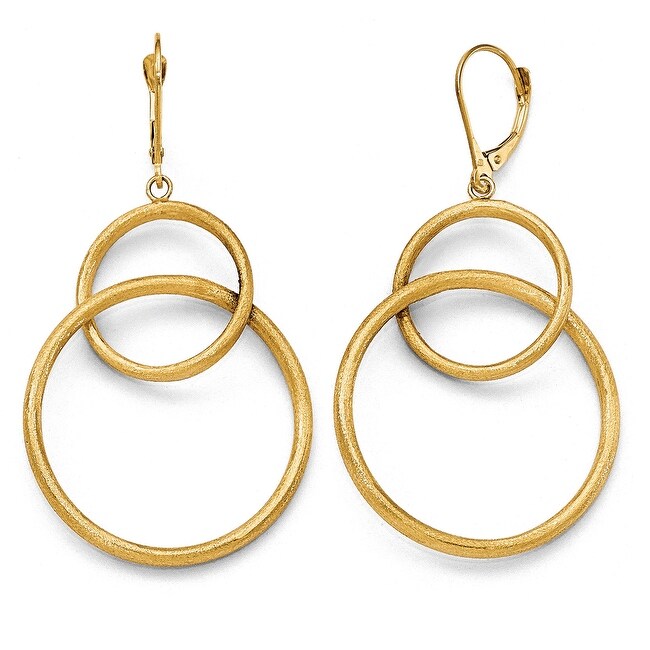 Italian 14k Gold Scratch Finish Round Dangle Leverback Earrings